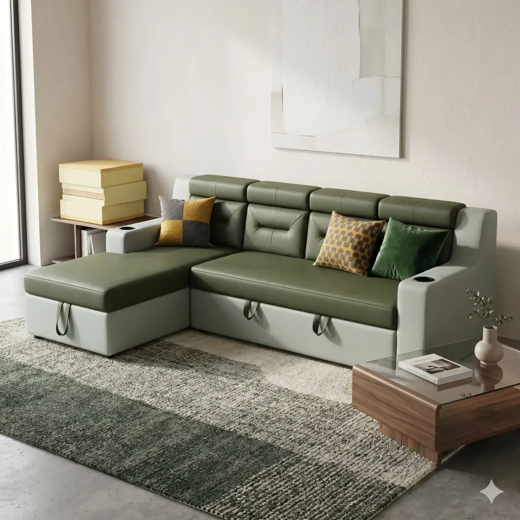Roland Sofa Cum Bed With Lounger (corner sofa cum bed with storange lounger).webp