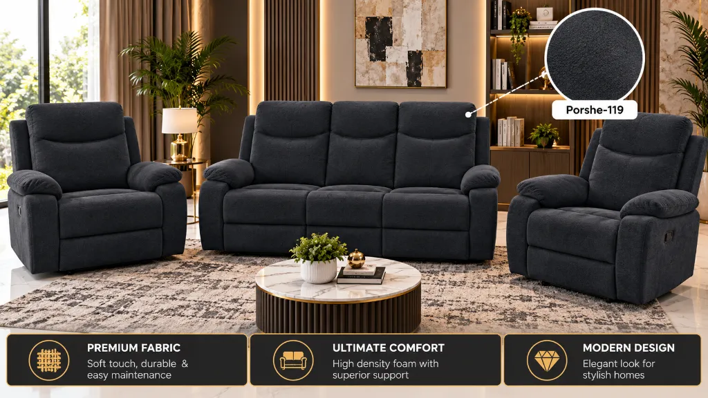 Charcoal Recliner Sofa Showroom Display.webp