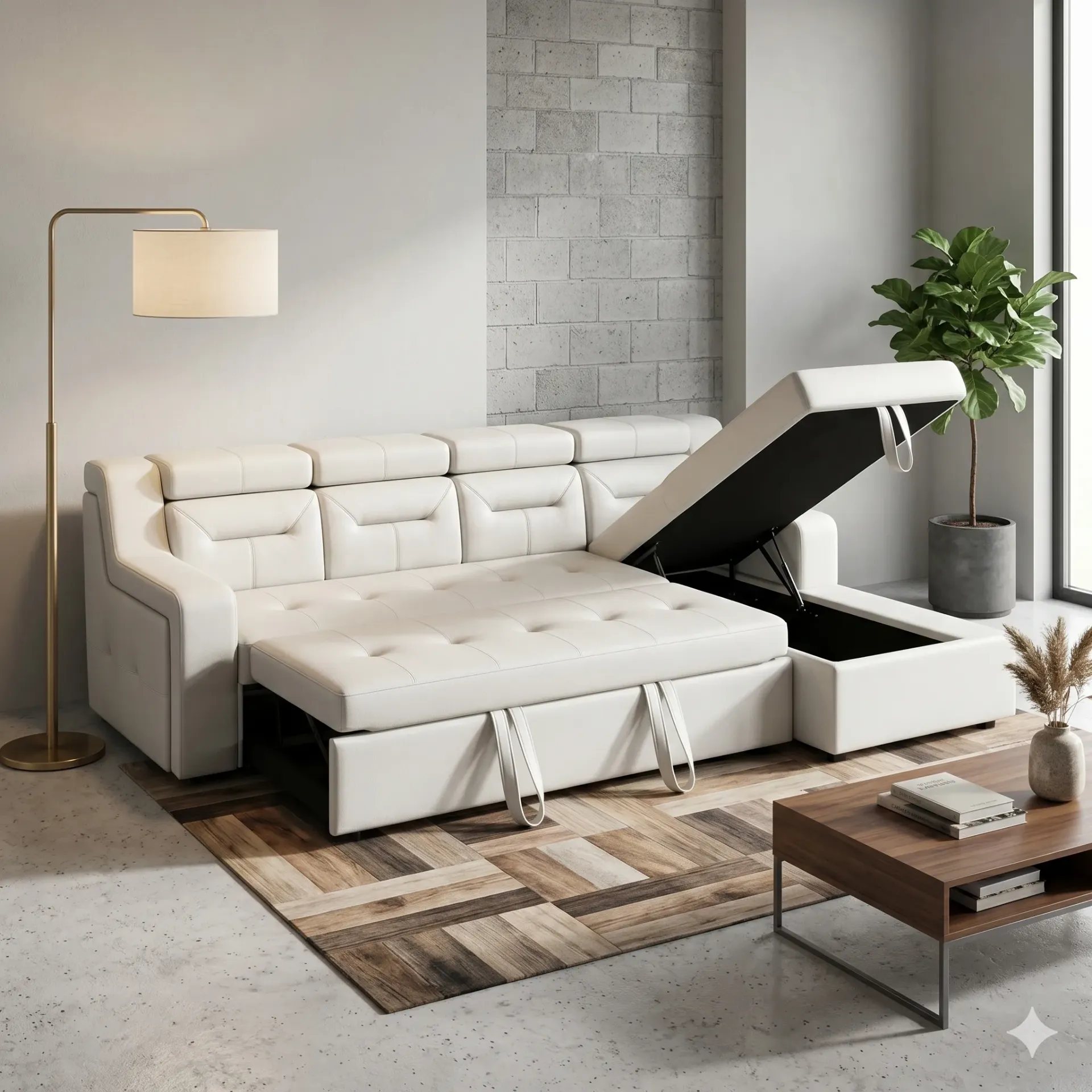 Roland Sofa Cum Bed With Lounger (corner sofa cum bed with storange lounger)