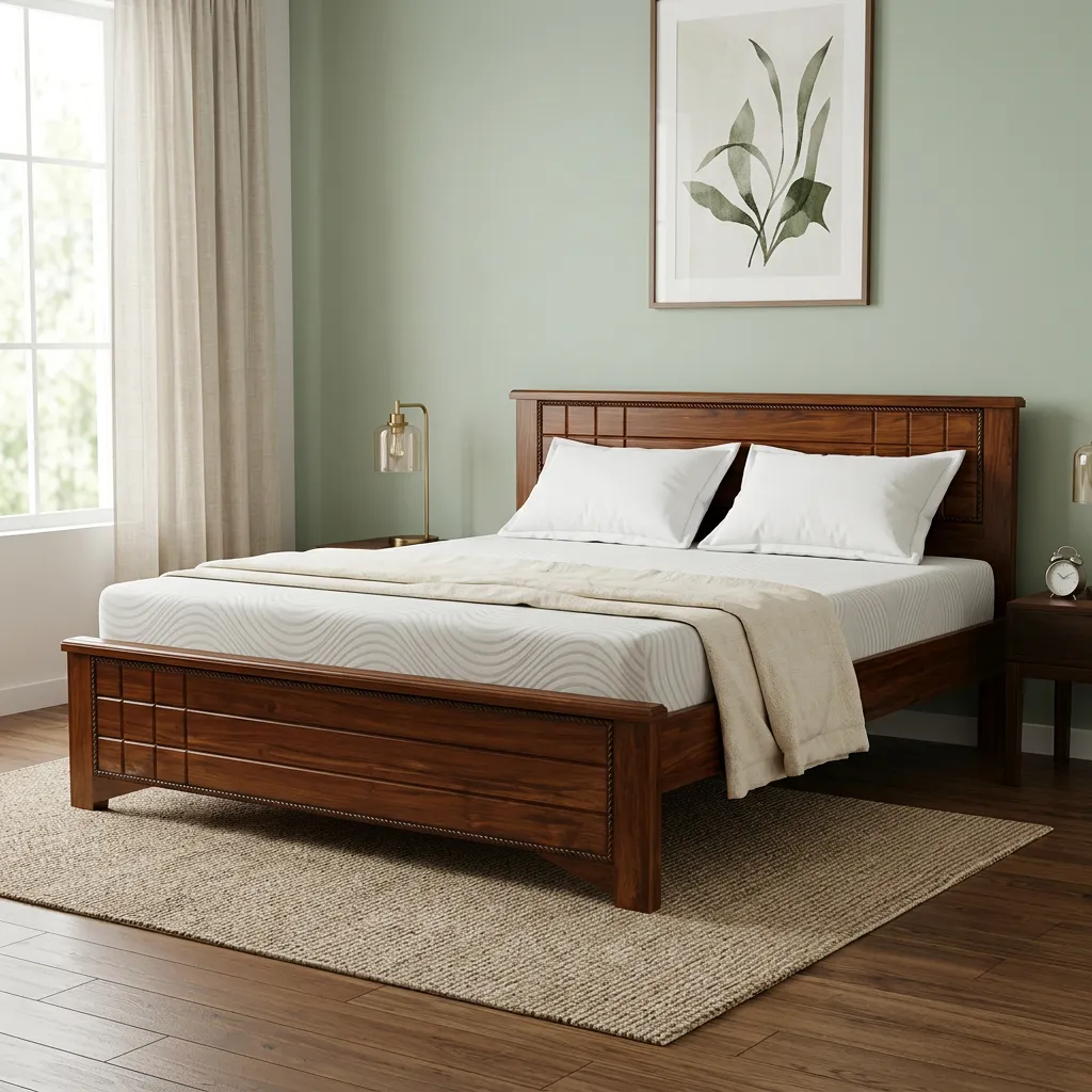 Plain Teakwood Design Cot (QUEEN)