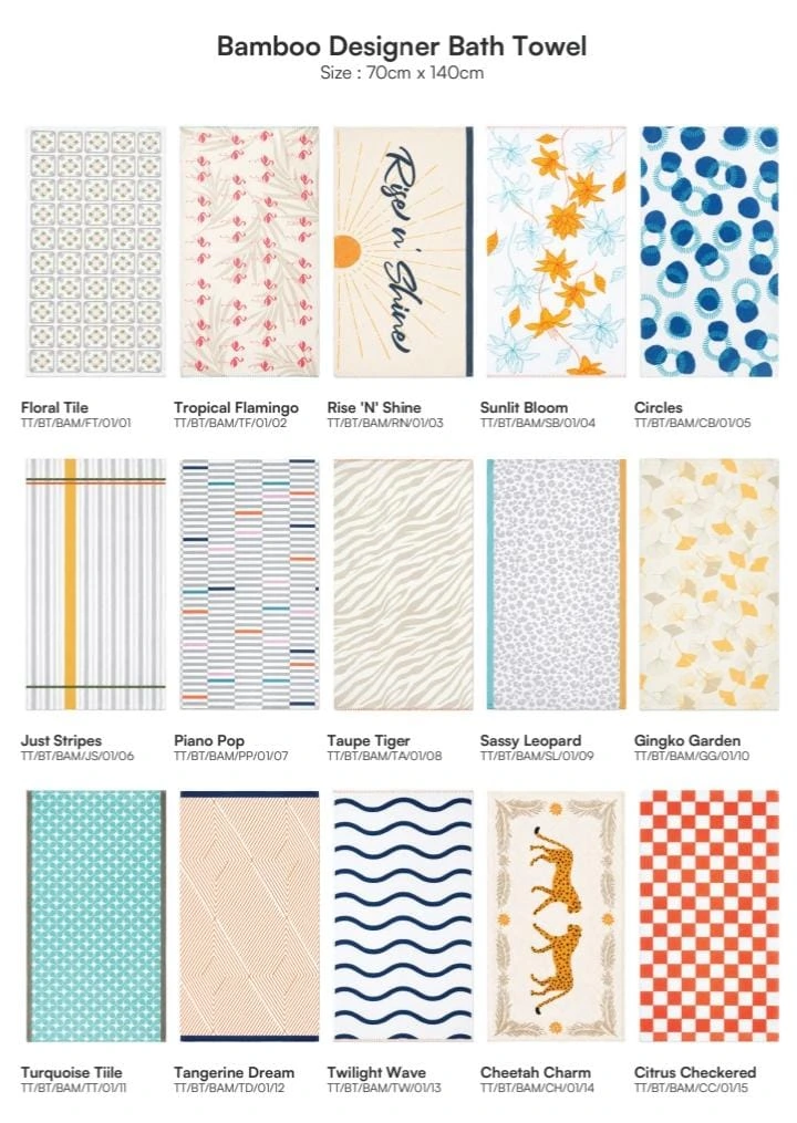 Bamboo Bath Towel (Floral Tile)