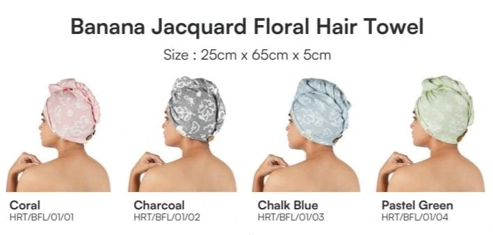 Banana Jacquard Floral Hair Towel (Pastel Green)